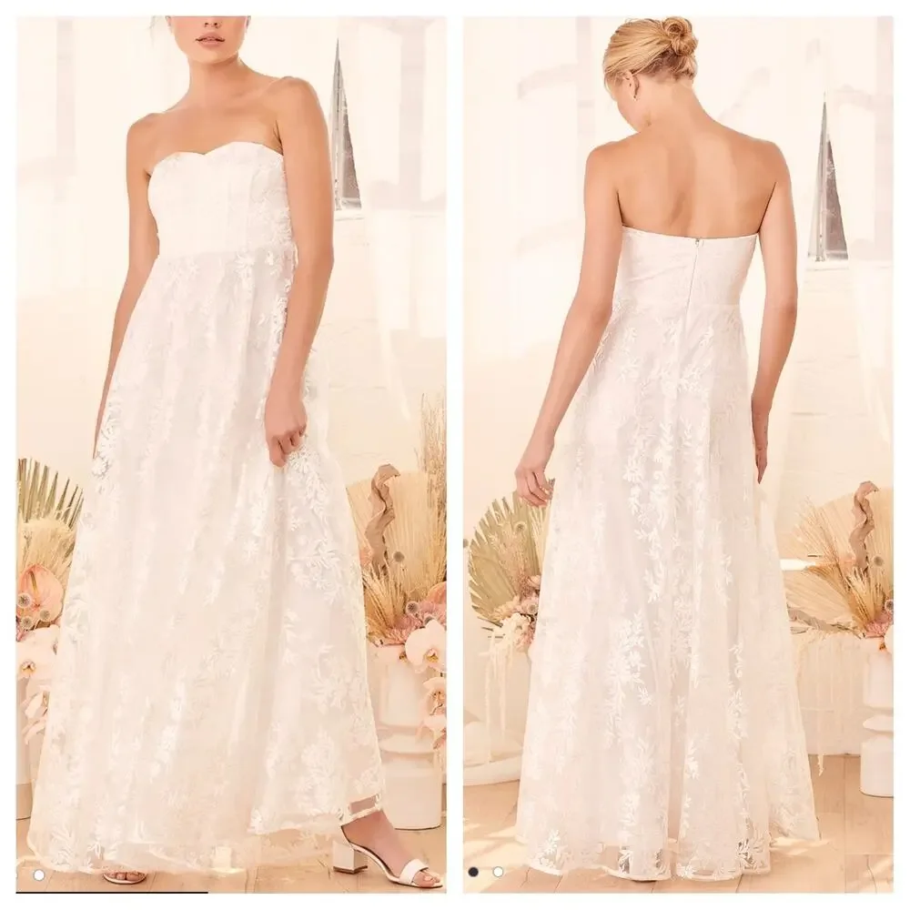 Lulus White Embroidered Strapless Maxi Dress